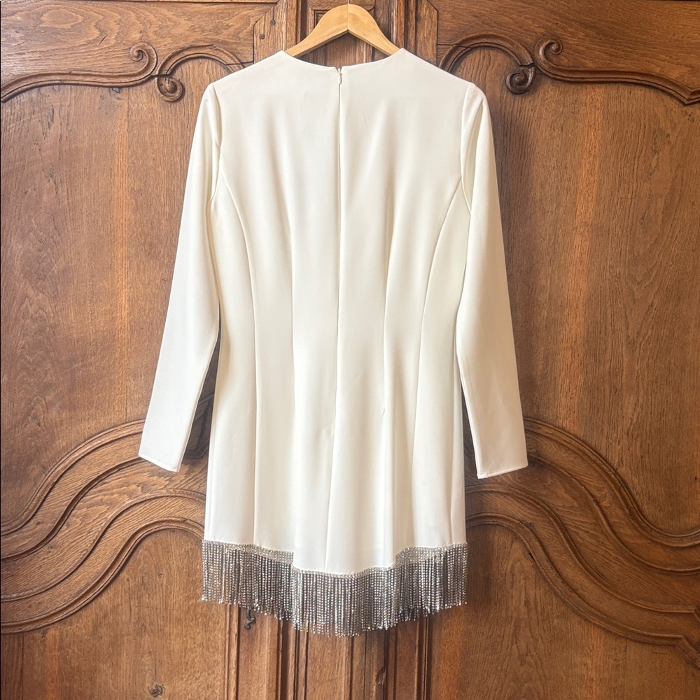 NWT Gianni Bini Sage Rhinestone Fringe Crew Neck Long Sleeve Crepe Dress - Picture 11 of 16